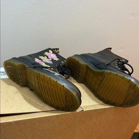 Dr. Martens Black Boots with Pink Floral Embroidery - Picture 7 of 8